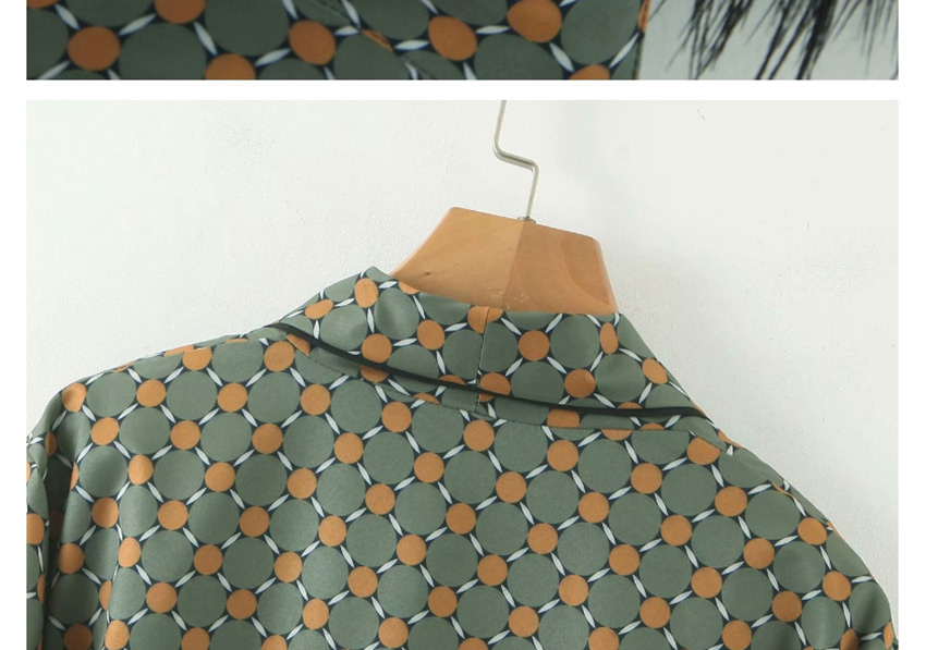 Fashion Dark Green Geometric Print Chicken Feather Stitching Lace Blazer,Coat-Jacket