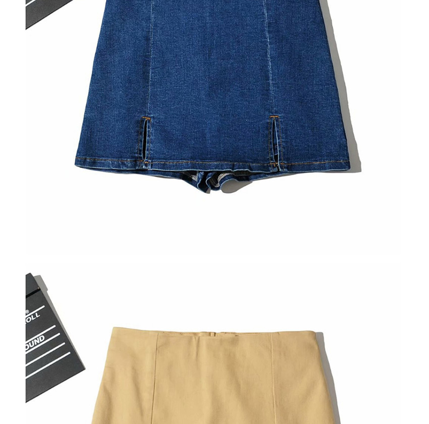 Fashion Light Blue Washed Double Slit Jeans Skirt,Skirts