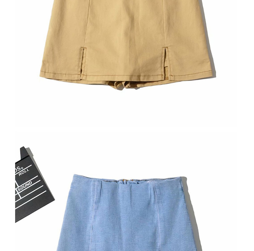 Fashion Khaki Washed Double Slit Jeans Skirt,Skirts