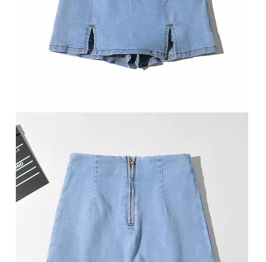 Fashion Navy Washed Double Slit Jeans Skirt,Skirts