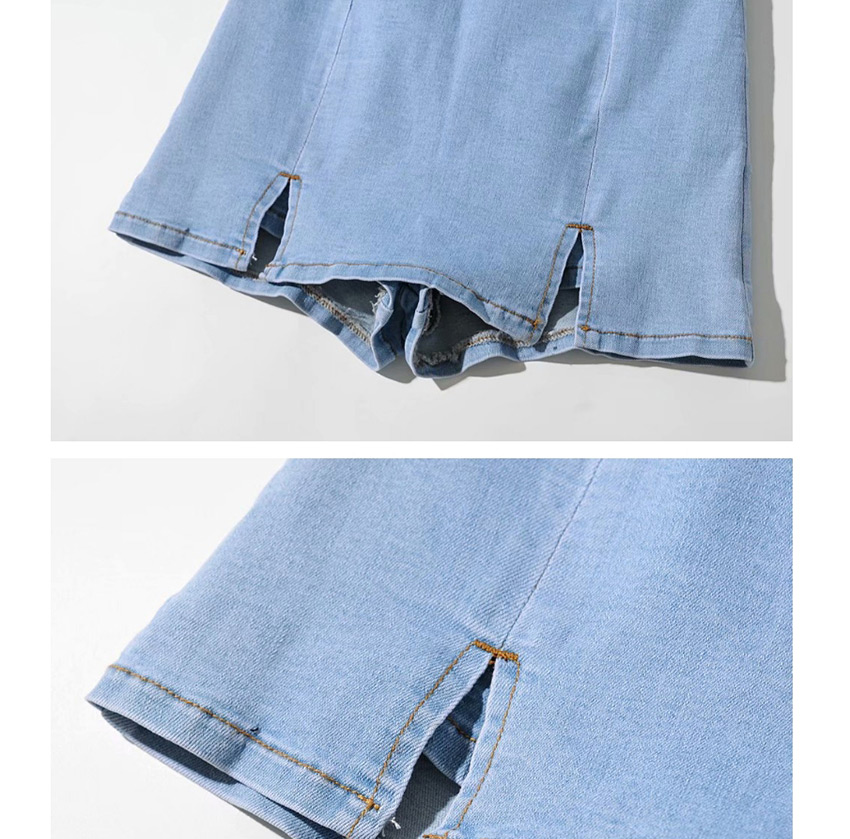 Fashion Navy Washed Double Slit Jeans Skirt,Skirts