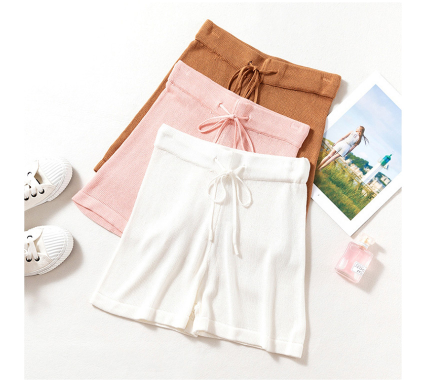 Fashion White Knitted Wide Band Straight Pants,Shorts