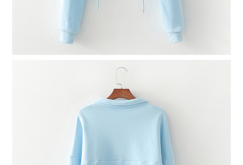 Fashion Blue Zipper Stitching Drawstring Pullover Sweater,Tank Tops & Camis