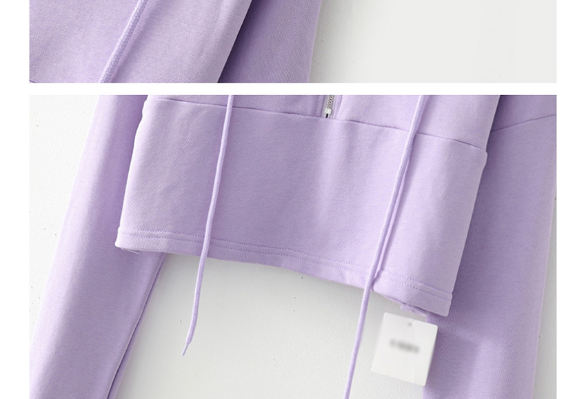 Fashion Purple Zipper Stitching Drawstring Pullover Sweater,Tank Tops & Camis