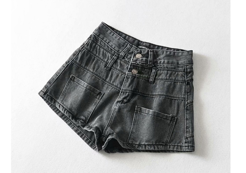 Fashion Blue Washed Double-waist Denim Slim-fit Shorts,Shorts