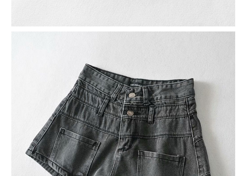 Fashion Gray Washed Double-waist Denim Slim-fit Shorts,Shorts