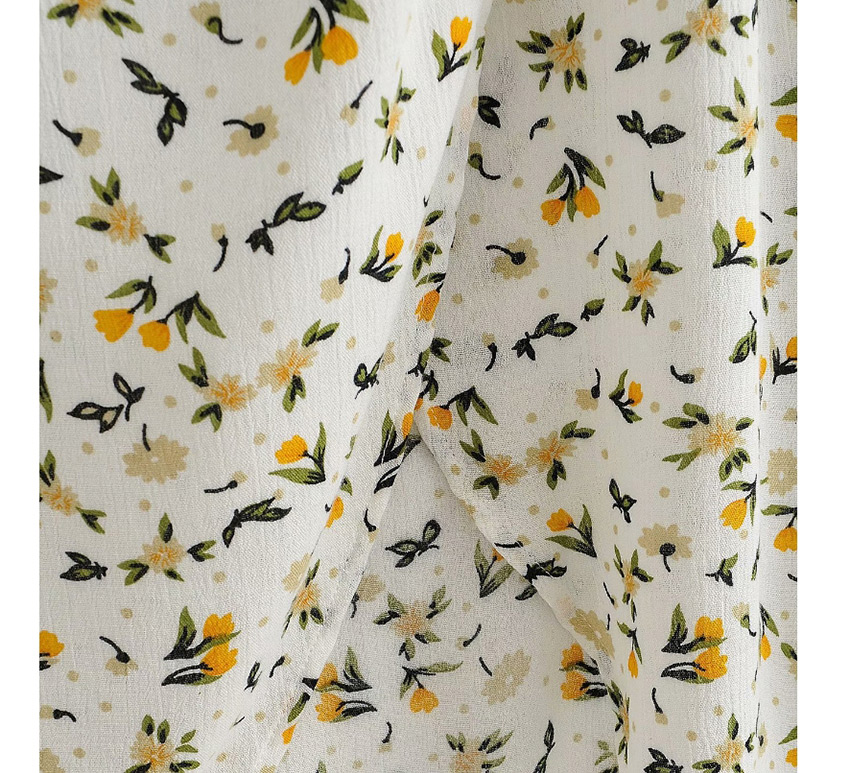 Fashion White V-neck Floral Print Mid-length Lace Dress,Long Dress