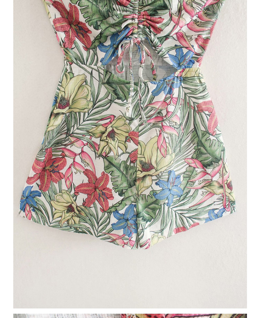 Fashion Green Flower Print Hollow Suspender Jumpsuit,Tank Tops & Camis