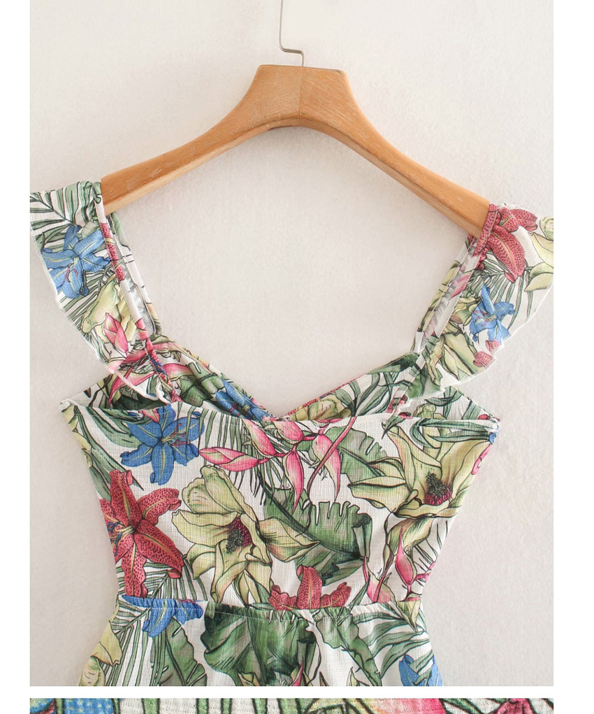 Fashion Green Flower Print Hollow Suspender Jumpsuit,Tank Tops & Camis