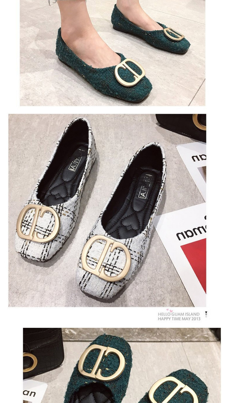 Fashion Beige Plaid Square Head Letter Shallow Mouth Flat Shoes  Woolen Cloth%2bpu,Slippers