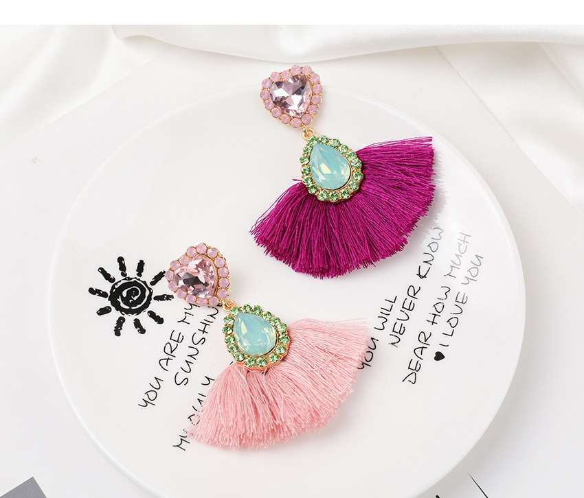 Fashion Pink Love Drop Tassel Earrings With Alloy Diamonds,Drop Earrings