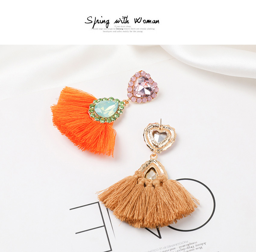 Fashion Orange Love Drop Tassel Earrings With Alloy Diamonds,Drop Earrings