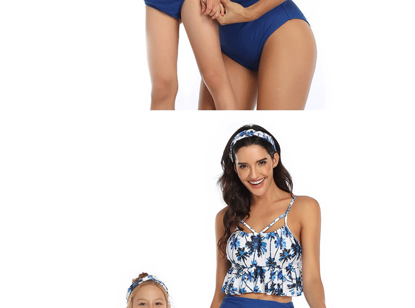 Fashion Orange Ruffled Printed Hollow Parent-child Split Swimsuit  Nylon,Swimwear Sets
