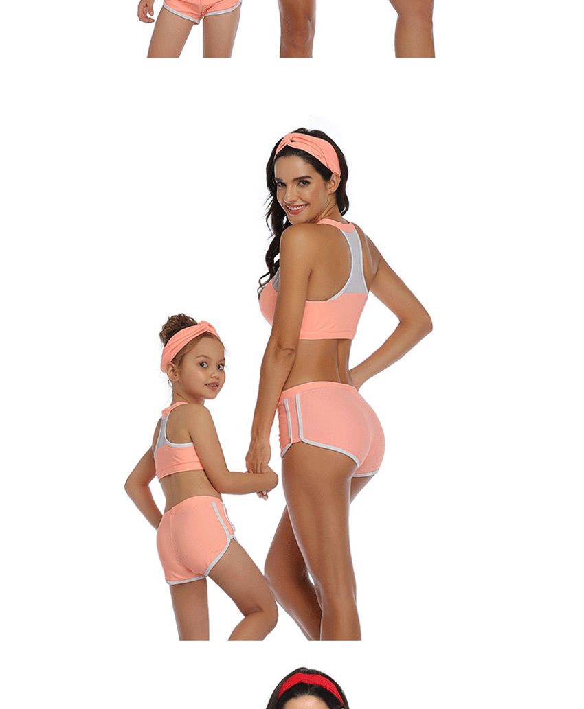 Fashion Play Red Printed Hanging Neck Parent-child Split Swimsuit  Nylon,Swimwear Sets