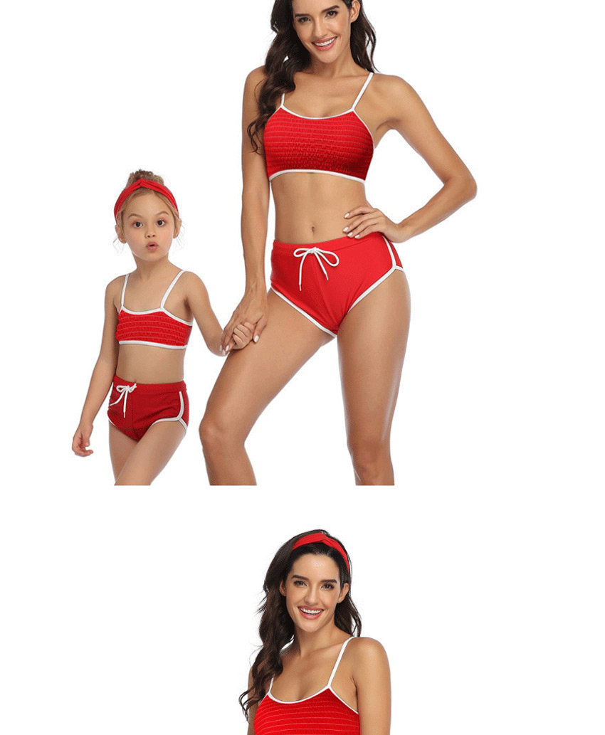 Fashion Play Red Printed Hanging Neck Parent-child Split Swimsuit  Nylon,Swimwear Sets