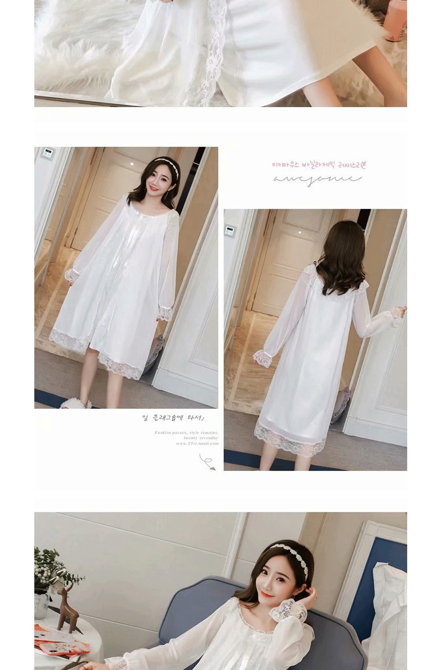 Fashion White Pure Cotton Ruffled Mesh Long-sleeved Nightdress  Cotton,CURVE SLEEP & LOUNGE