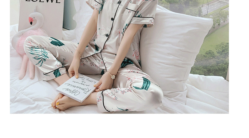 Fashion Little Yellow Duck Ice Silk Short Sleeve Printed Cardigan Pajama Set  Silk,CURVE SLEEP & LOUNGE