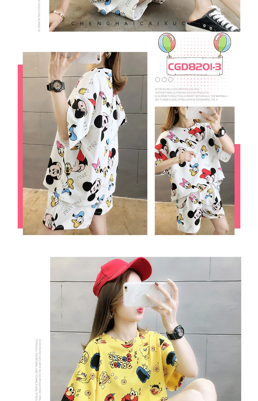 Fashion White Beauty Girl Cotton Loose-fitting Thin-print Printed Home Wear Pajamas Set  Knitted Cotton,CURVE SLEEP & LOUNGE