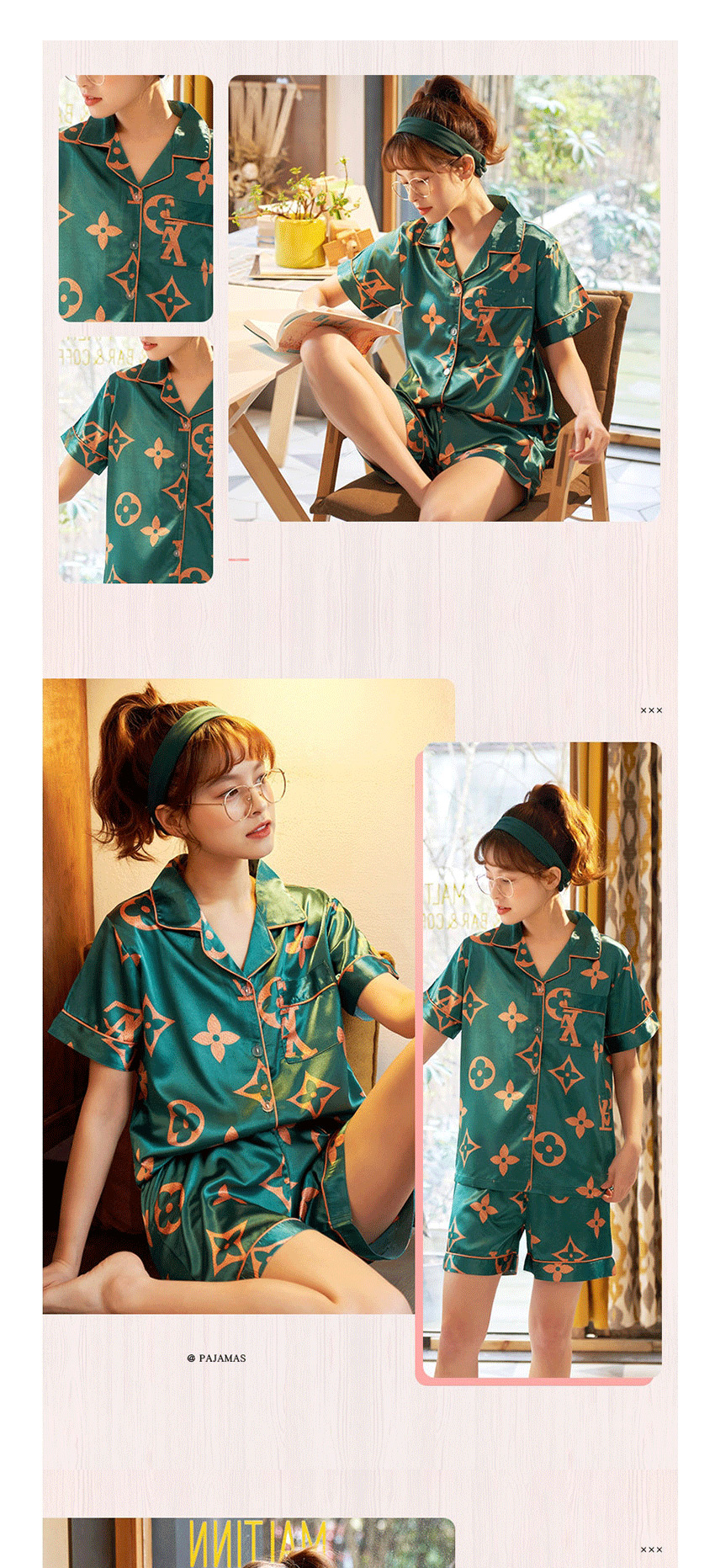 Fashion Princess Duck Ice Silk Thin Cardigan Printed Home Wear Pajamas Set  Silk,CURVE SLEEP & LOUNGE