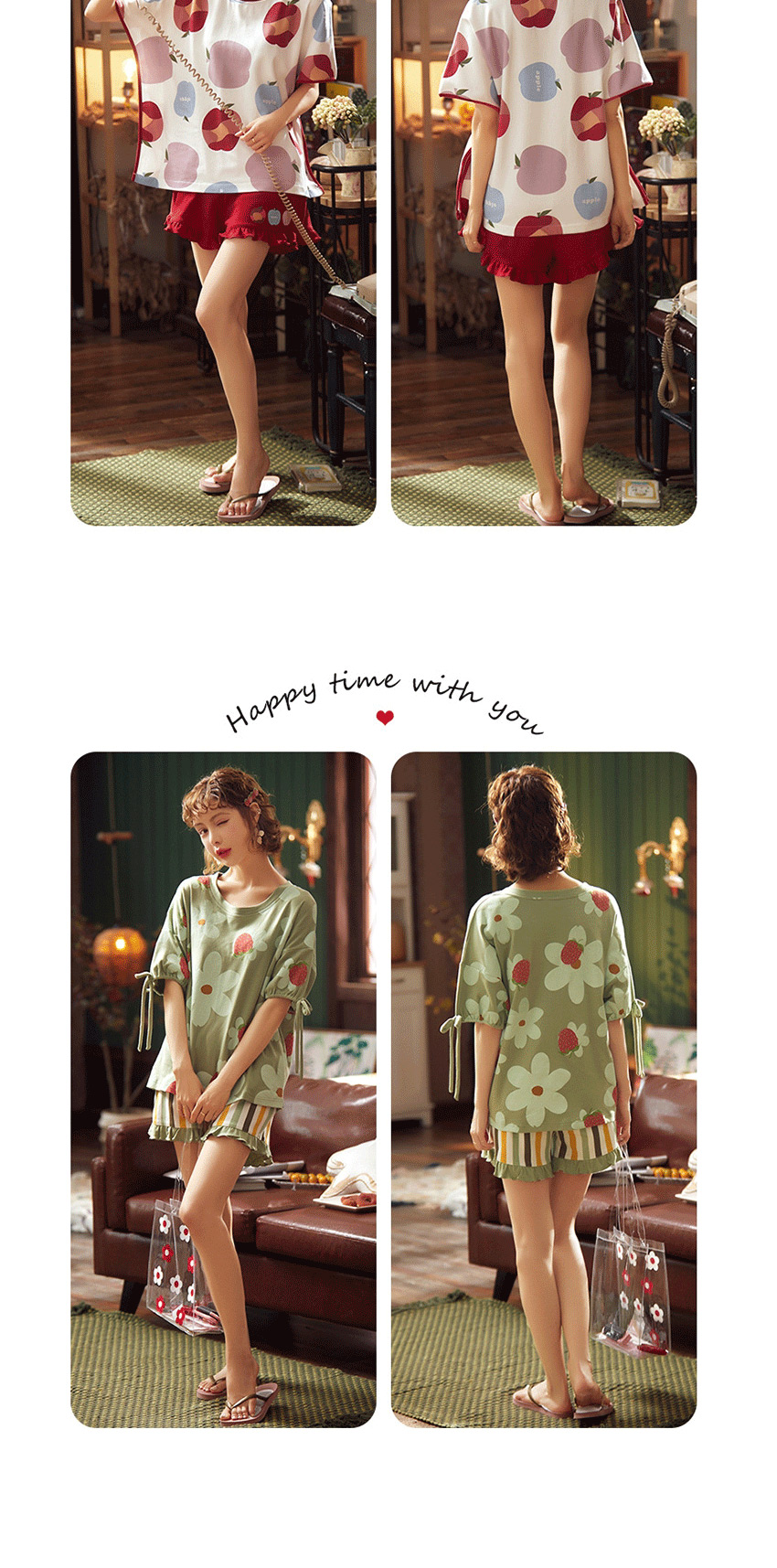 Fashion Swing Girl Short-sleeved Cotton Loose Plus Size Printed Pajamas Suit  Cotton,SLEEPWEAR & UNDERWEAR