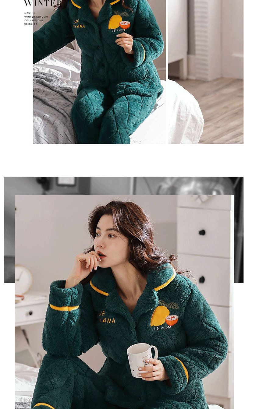 Fashion Alphabet Green Coral Velvet Three-layer Thickened Cotton-printed Home Service Suit  Coral Velvet,CURVE SLEEP & LOUNGE