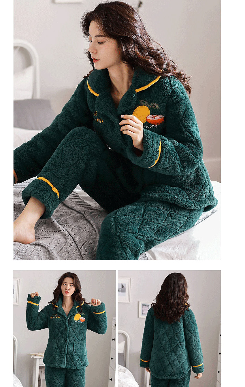 Fashion Flowers Coral Velvet Three-layer Thickened Cotton-printed Home Service Suit  Coral Velvet,CURVE SLEEP & LOUNGE