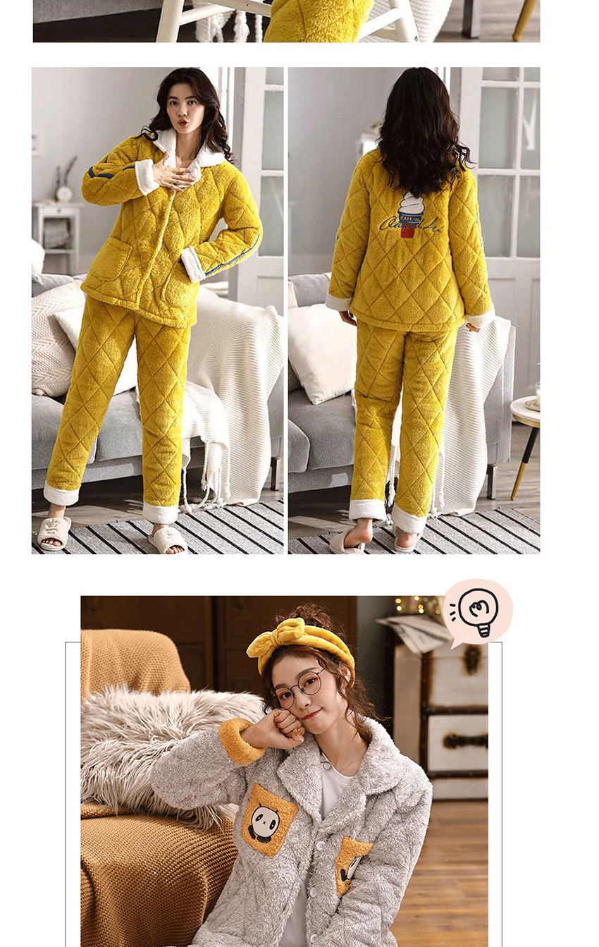 Fashion Lemon Coral Velvet Three-layer Thickened Cotton-printed Home Service Suit  Coral Velvet,CURVE SLEEP & LOUNGE