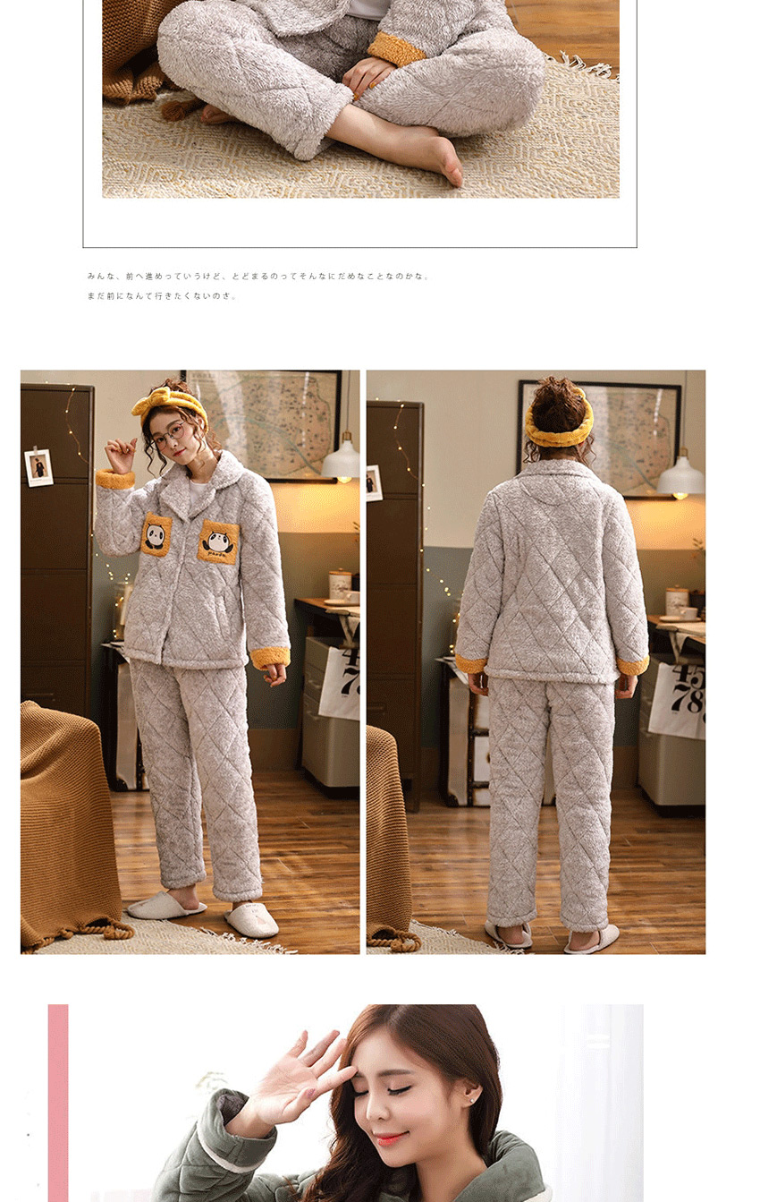 Fashion Gray Coral Velvet Three-layer Thickened Cotton-printed Home Service Suit  Coral Velvet,CURVE SLEEP & LOUNGE