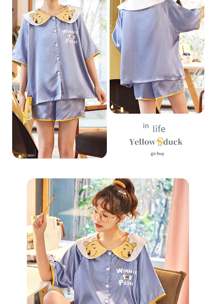 Fashion Yellow Ice Silk Short-sleeved Thin Printed Home Service Suit  Silk,CURVE SLEEP & LOUNGE