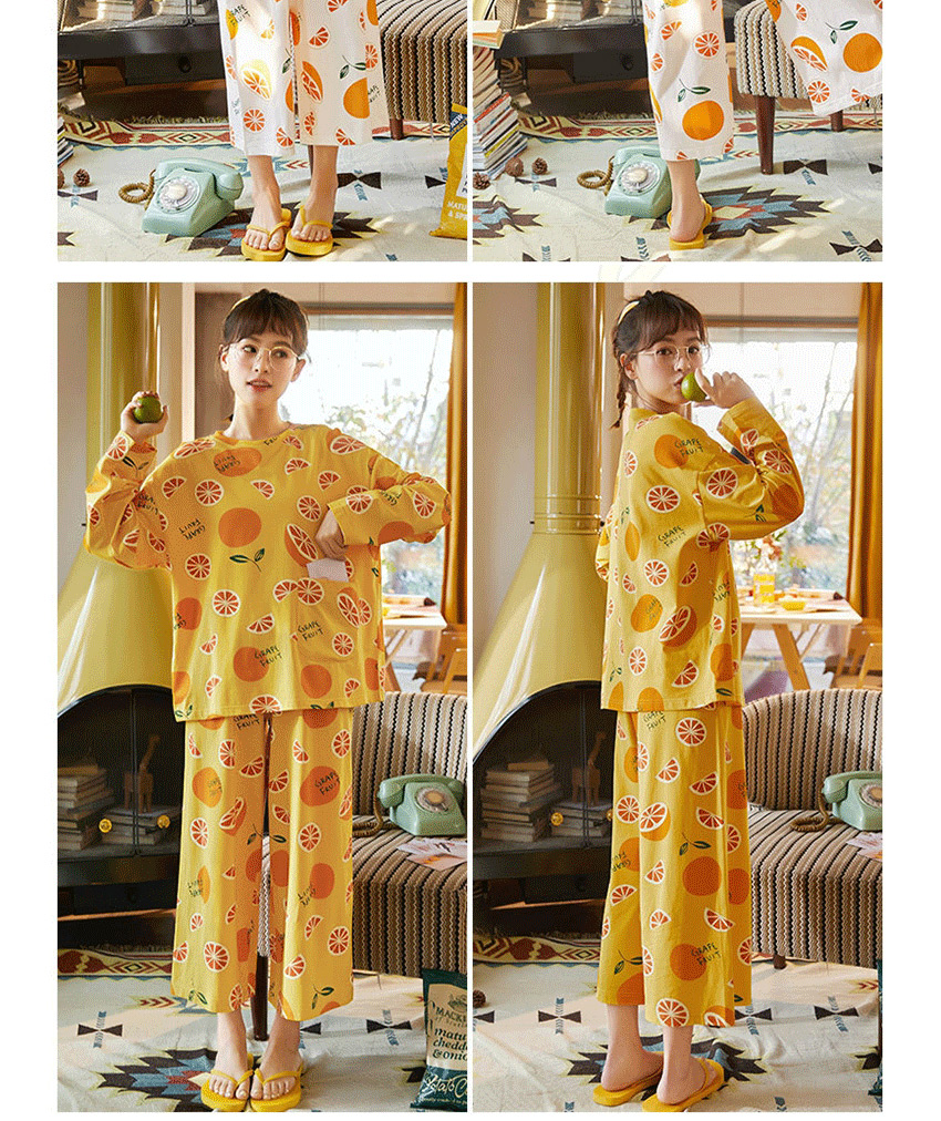 Fashion Turmeric Wear Cotton Long-sleeved Pajamas Suits  Cotton,SLEEPWEAR & UNDERWEAR