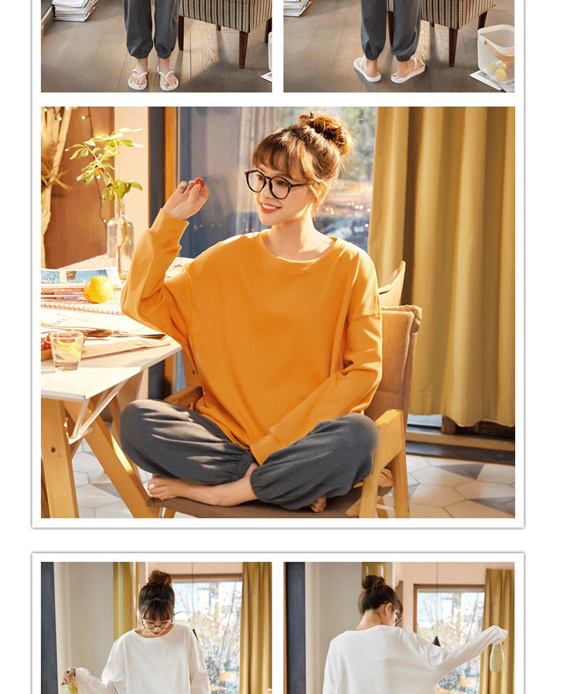 Fashion Yellow Cropped Trousers Wear Cotton Long-sleeved Pajamas Suits  Cotton,SLEEPWEAR & UNDERWEAR