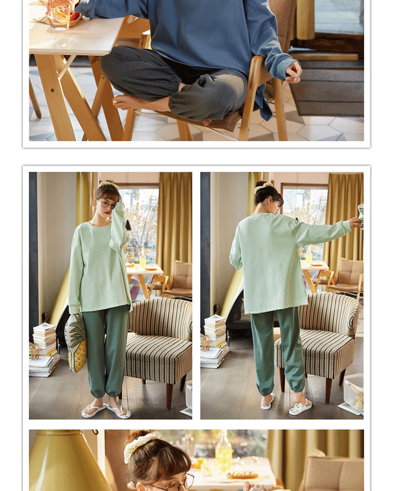 Fashion Avocado Green Wear Cotton Long-sleeved Pajamas Suits  Cotton,SLEEPWEAR & UNDERWEAR