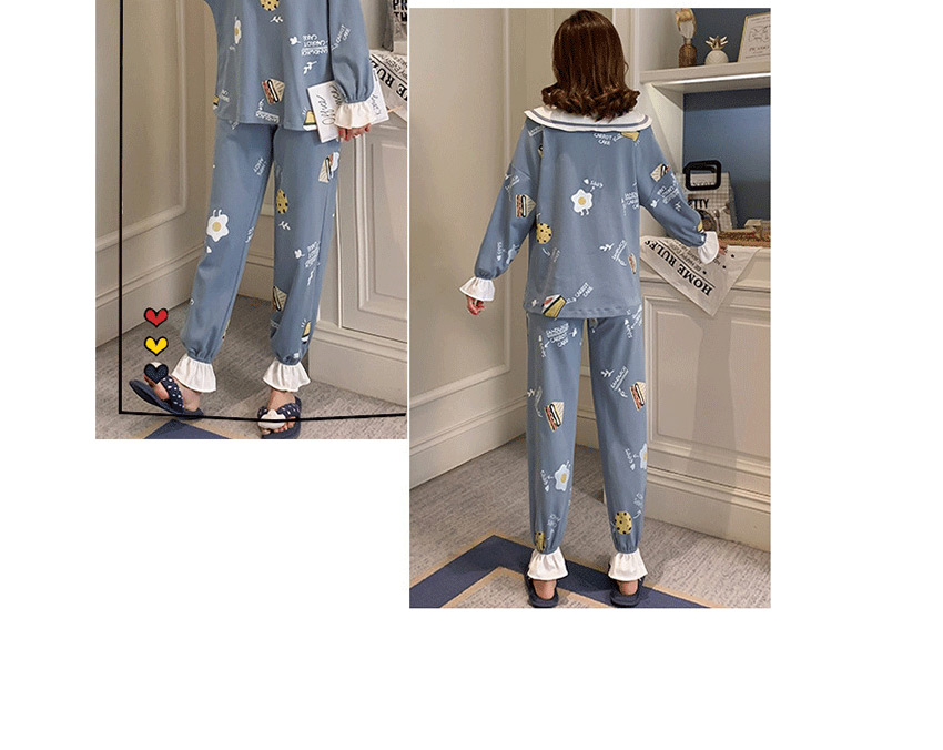 Fashion White Long-sleeved Printed Contrast Cotton Pajamas Suit  Knitted Cotton,SLEEPWEAR & UNDERWEAR