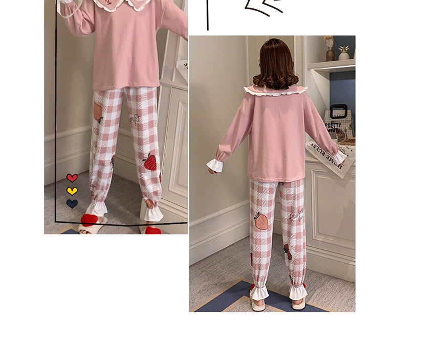 Fashion Strawberry Long-sleeved Printed Contrast Cotton Pajamas Suit  Knitted Cotton,SLEEPWEAR & UNDERWEAR