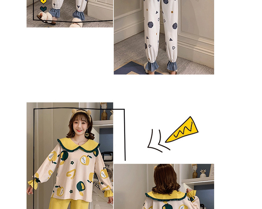 Fashion Ginger Long-sleeved Printed Contrast Cotton Pajamas Suit  Knitted Cotton,SLEEPWEAR & UNDERWEAR