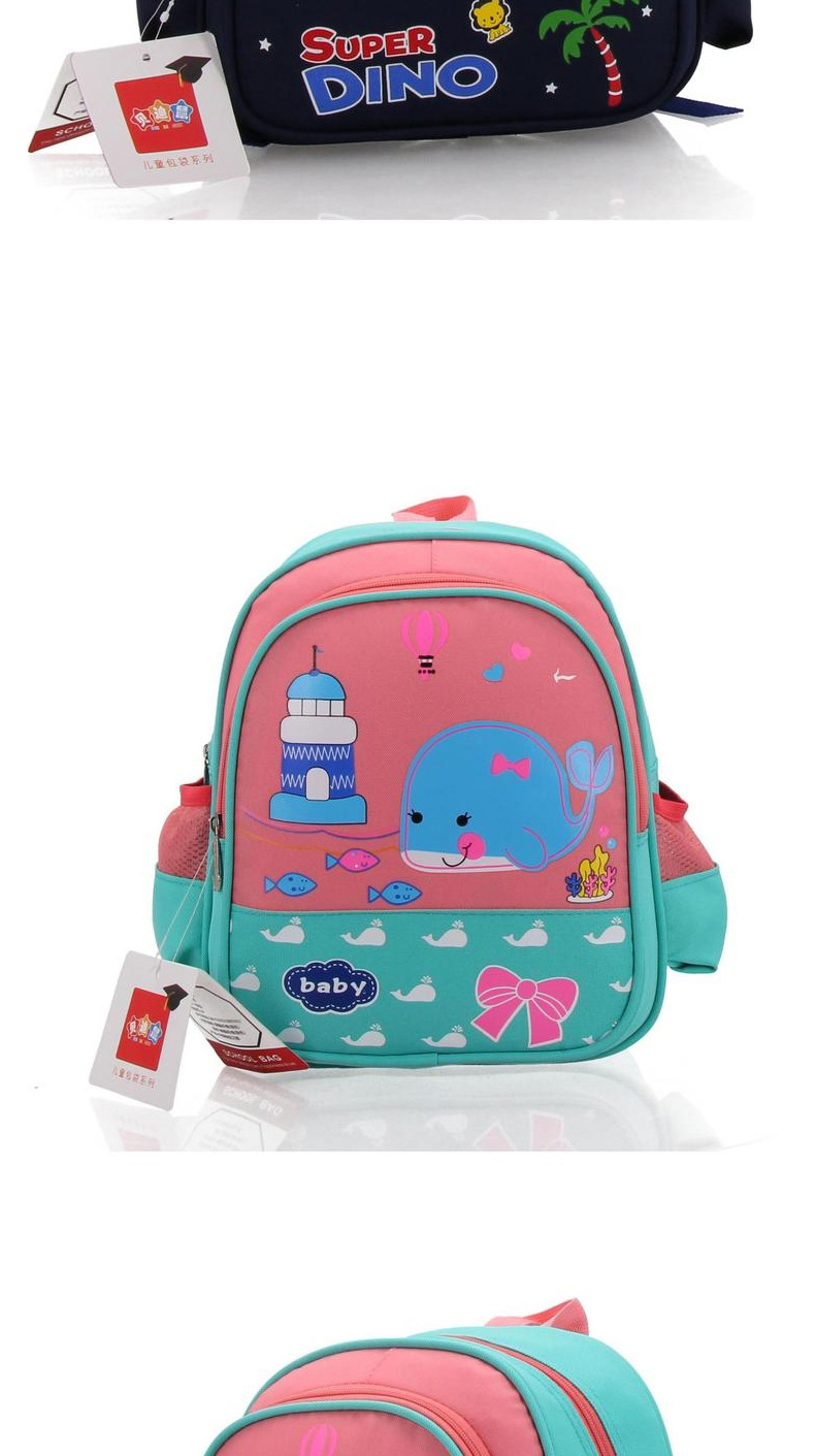 Fashion Pink With Green Animal Print Contrast Childrens School Bag,Backpack