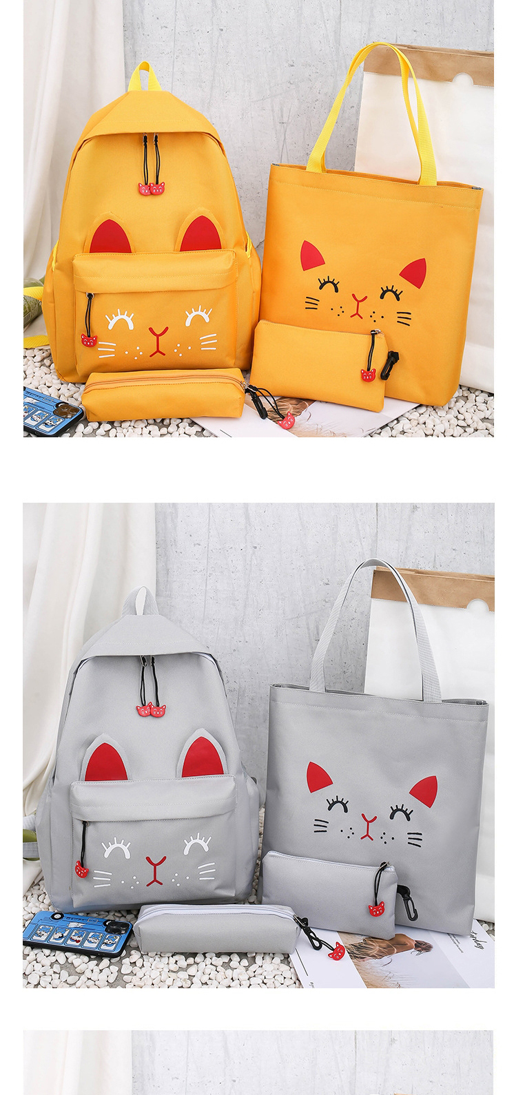 Fashion Yellow Cat Print Contrast Color Shoulder Bag,Backpack