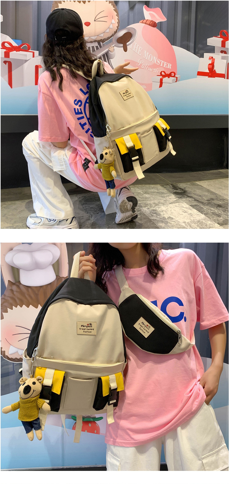 Fashion Blue Without Pendant Canvas Stitching Contrast Color Buckle Diagonal Cross Chest Bag Backpack,Backpack
