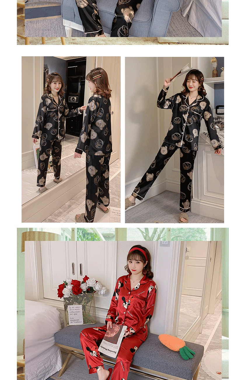 Fashion Little Yellow Duck Long-sleeved Artificial Silk Plus Size Thin Printed Pajamas Suit  Silk,CURVE SLEEP & LOUNGE