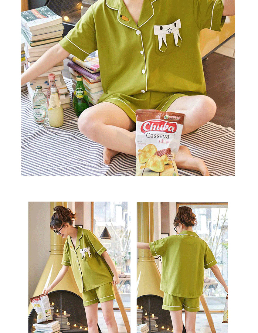 Fashion Fruit Green Pure Cotton Short-sleeved Thin-print Printed Home Service Pajamas Set  Cotton,SLEEPWEAR & UNDERWEAR