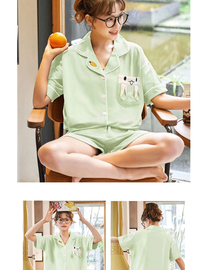 Fashion Fruit Green Pure Cotton Short-sleeved Thin-print Printed Home Service Pajamas Set  Cotton,SLEEPWEAR & UNDERWEAR