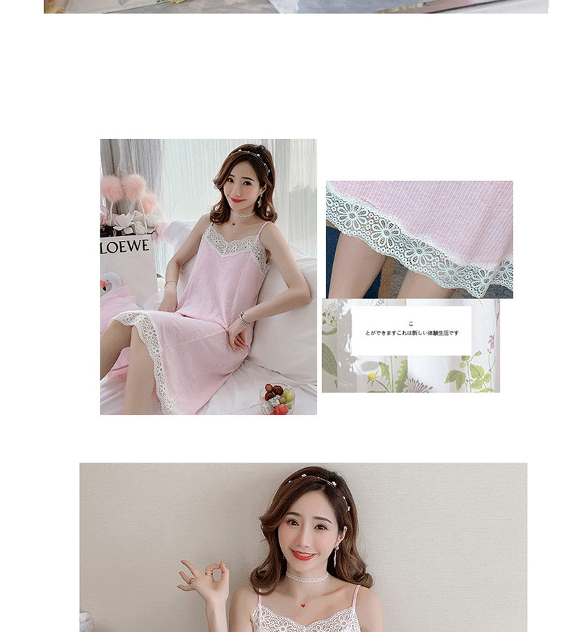 Fashion Pink Thin Cotton Lace Suspender Nightdress With Chest Pad  Cotton,SLEEPWEAR & UNDERWEAR