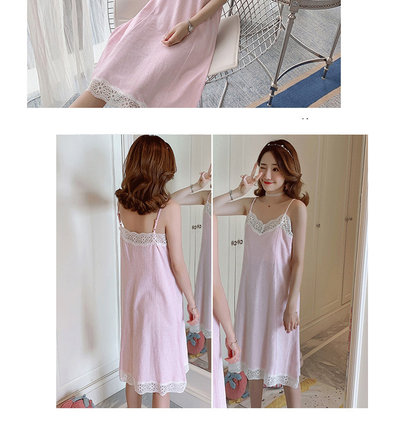 Fashion Pink Chest Pad Thin Cotton Lace Suspender Nightdress With Chest Pad  Cotton,SLEEPWEAR & UNDERWEAR