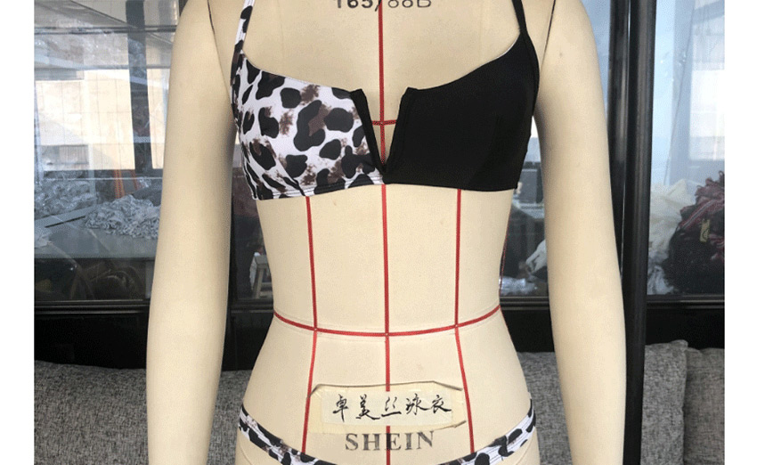 Fashion Black Deep V Triangle Wave Point Contrast Color Sling Split Swimsuit,Bikini Sets