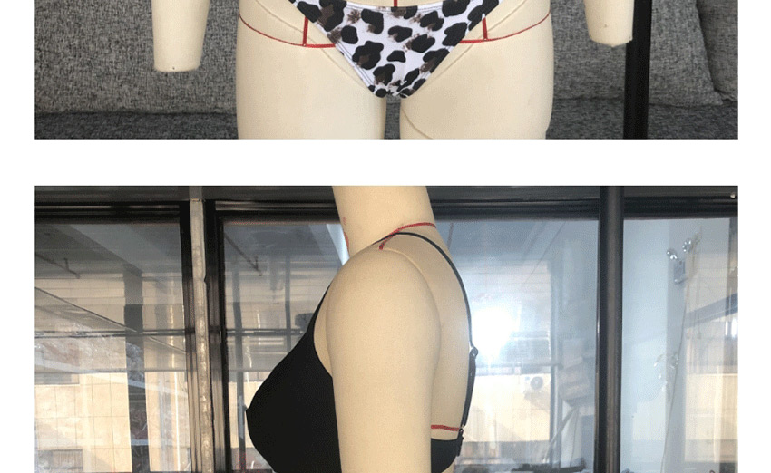Fashion Black Deep V Triangle Wave Point Contrast Color Sling Split Swimsuit,Bikini Sets