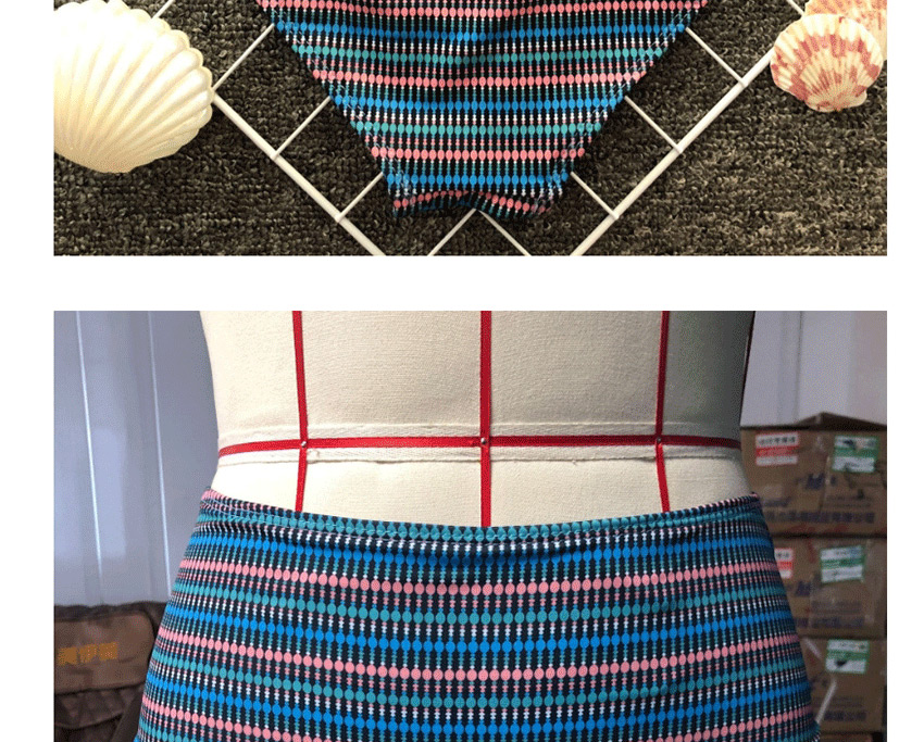 Fashion Blue Striped Printed High Waist Swim Trunks,Beach accessories