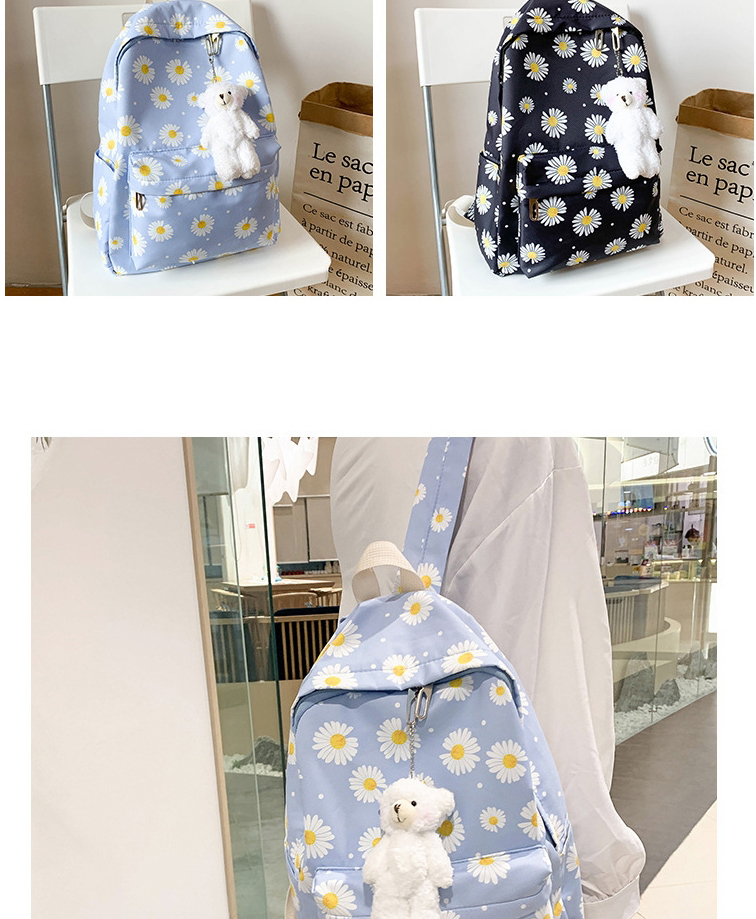 Fashion Lake Blue Nylon Daisy Print Backpack,Backpack
