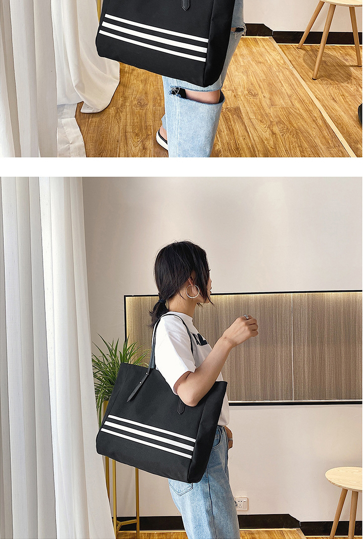 Fashion Black Canvas Stripe Contrast Shoulder Bag,Messenger bags