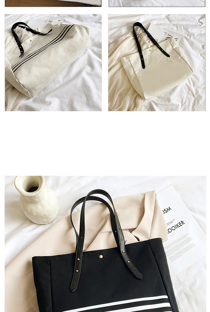 Fashion Black Canvas Stripe Contrast Shoulder Bag,Messenger bags