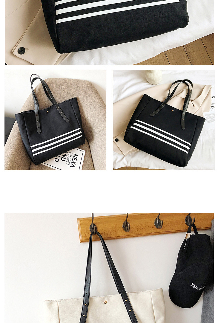 Fashion White Canvas Stripe Contrast Shoulder Bag,Messenger bags